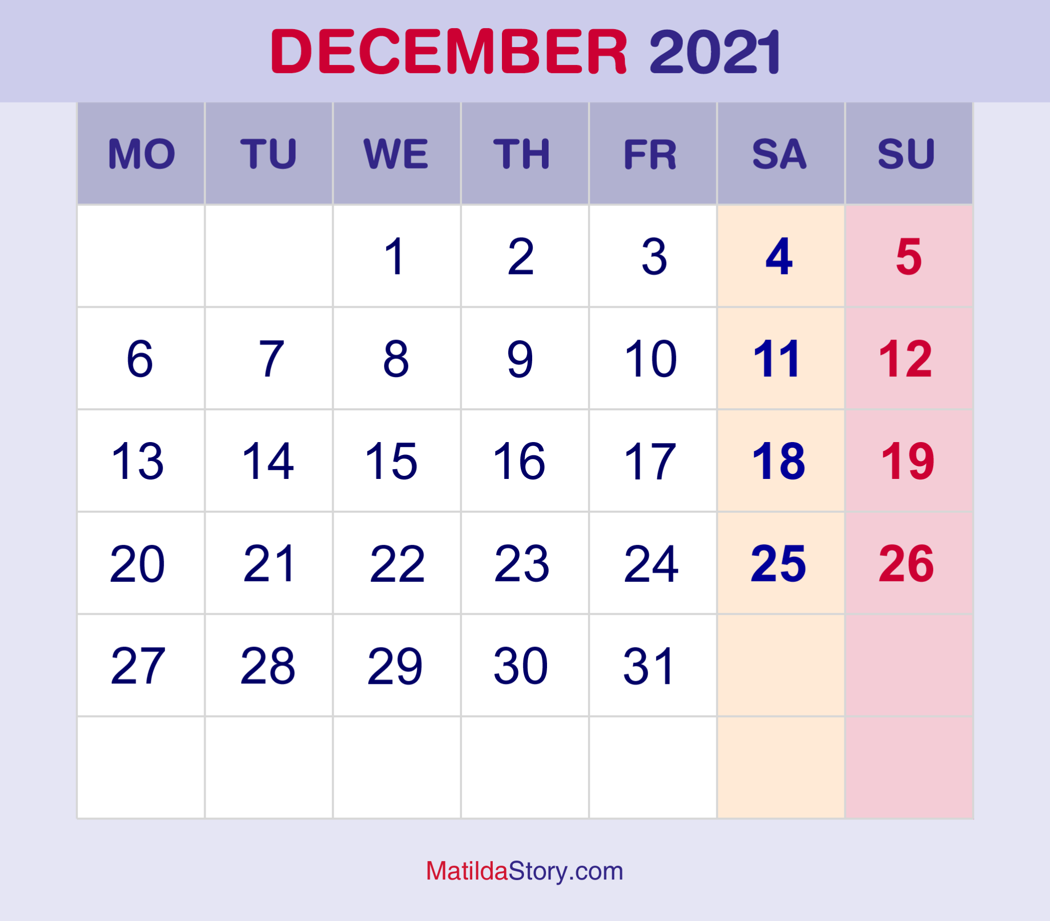 December 2021 Calendar Png