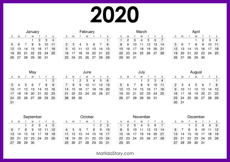 2021 Printable Free Calendar, Horizontal, Purple – Sunday Start, HD ...